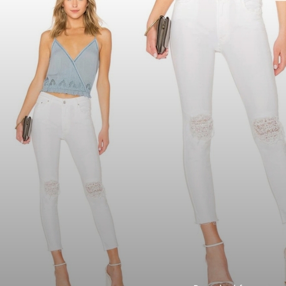 MOTHER High Waisted Looker Ankle Fray Miss Lacy White Jean - Picture 1 of 13